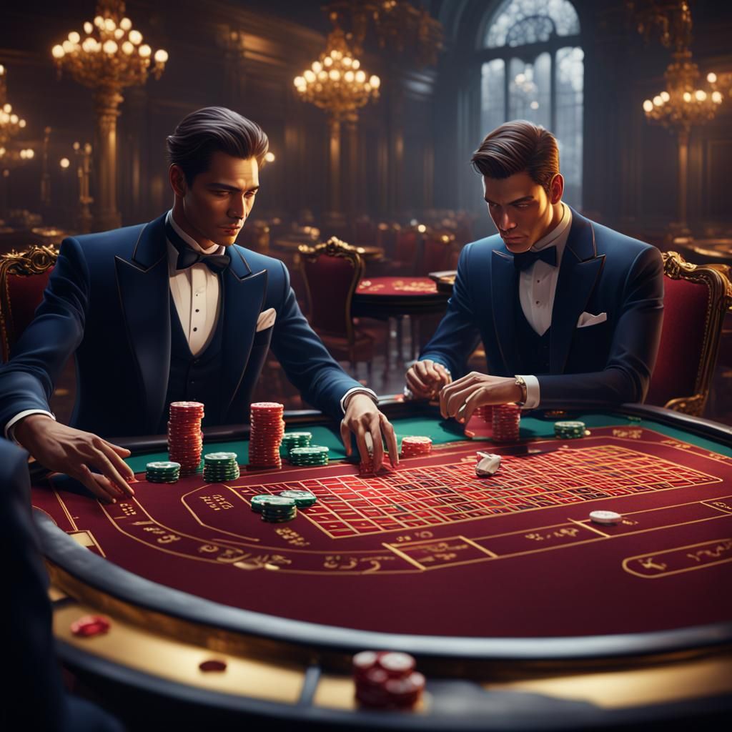 Men Playing Baccarat in Detailed Matte Painting