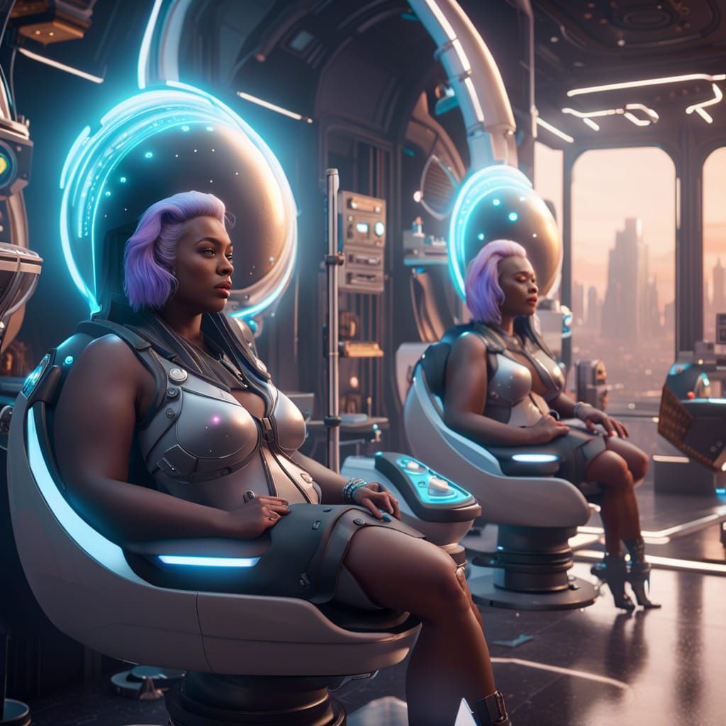 Futuristic Hair Salon with Martian Supergoddesses