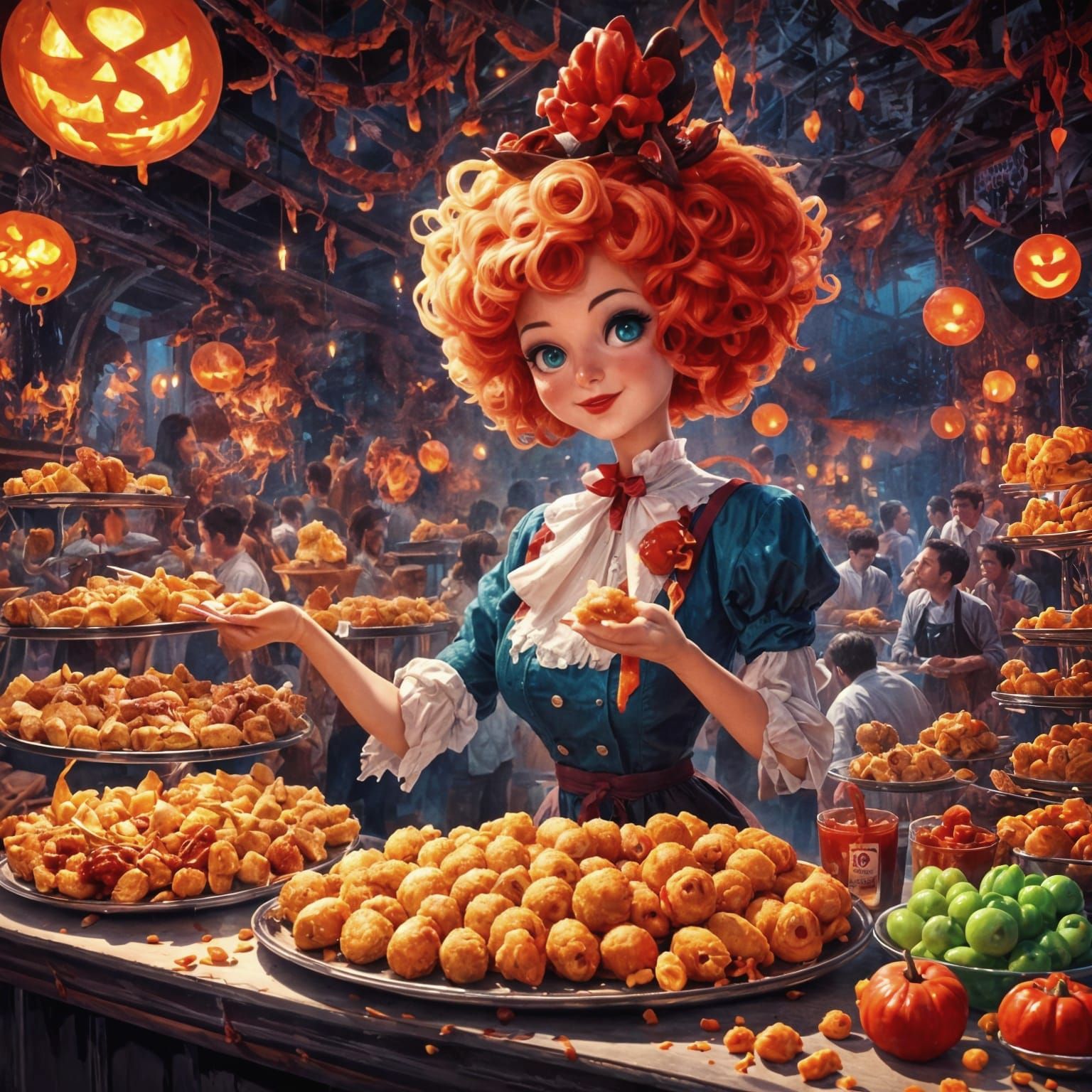 Halloween Burger Shop Interior with Spooky Menu