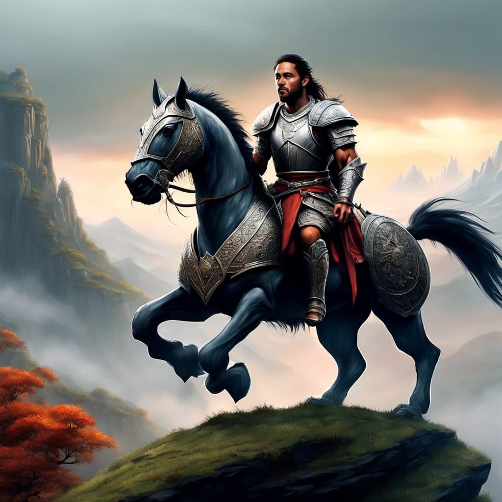 Ethereal Knight in Misty Mountains