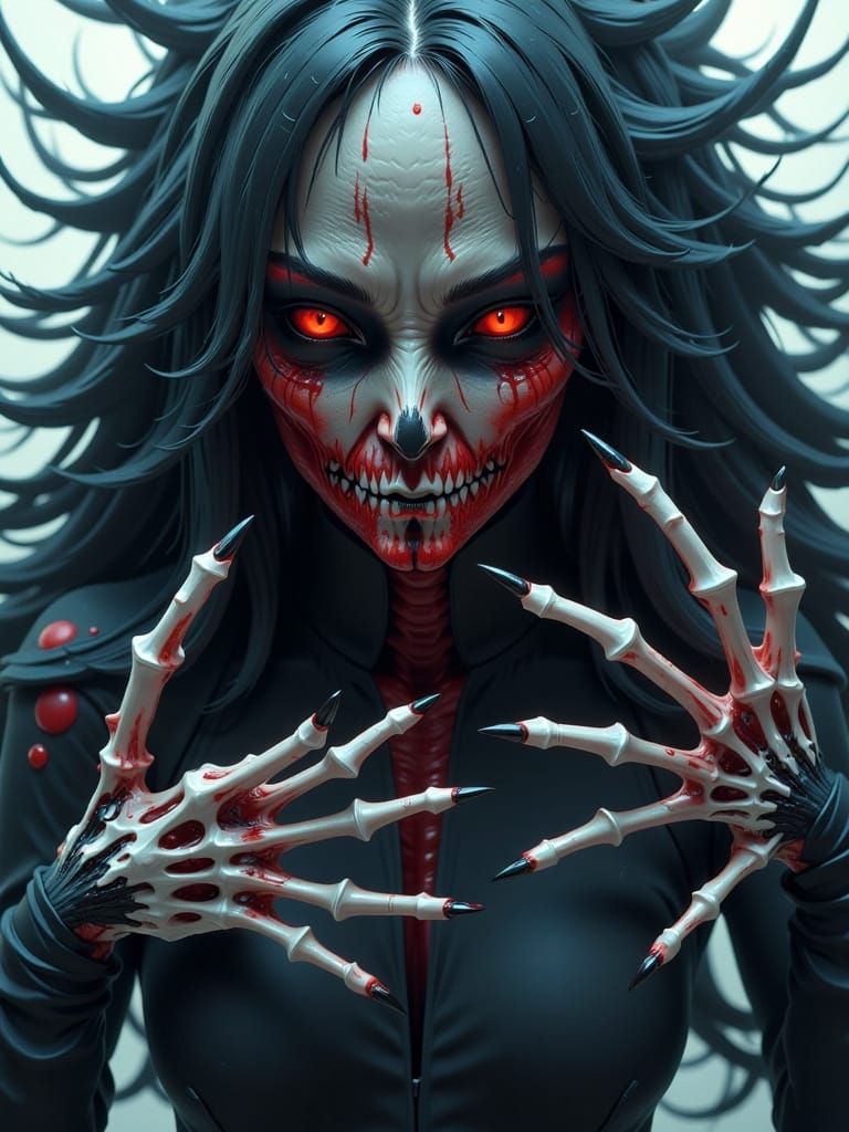 Anime-Inspired Smoke Monster with Skeletal Hands