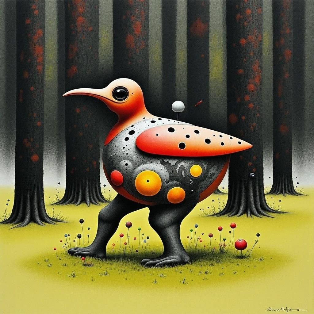 Vivid Portrait of Flightless Bird in Alcohol Ink