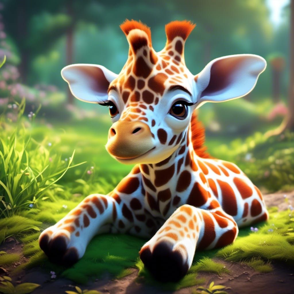 Cute Giraffe Headstand in Hyperrealistic Style