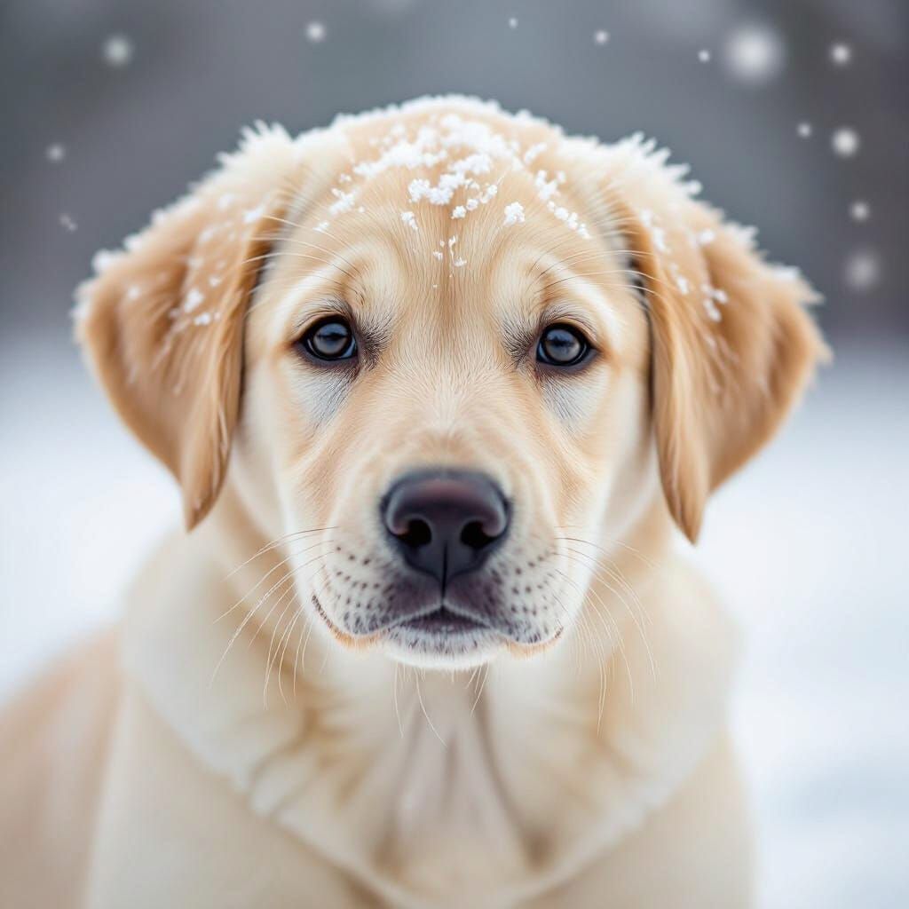Adorable Baby Labrador in Snowy Portrait