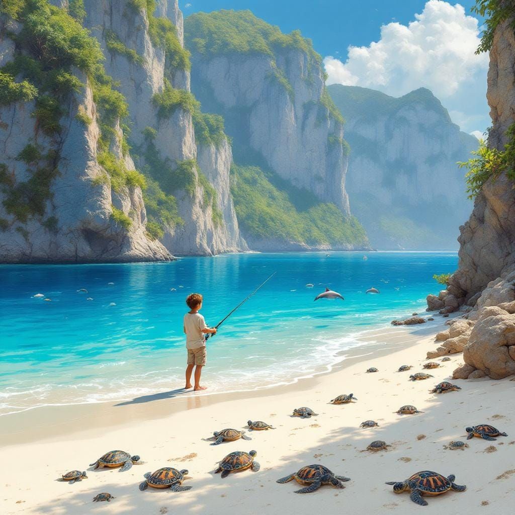 Crystal Lake Beach Scene with Coral Reef