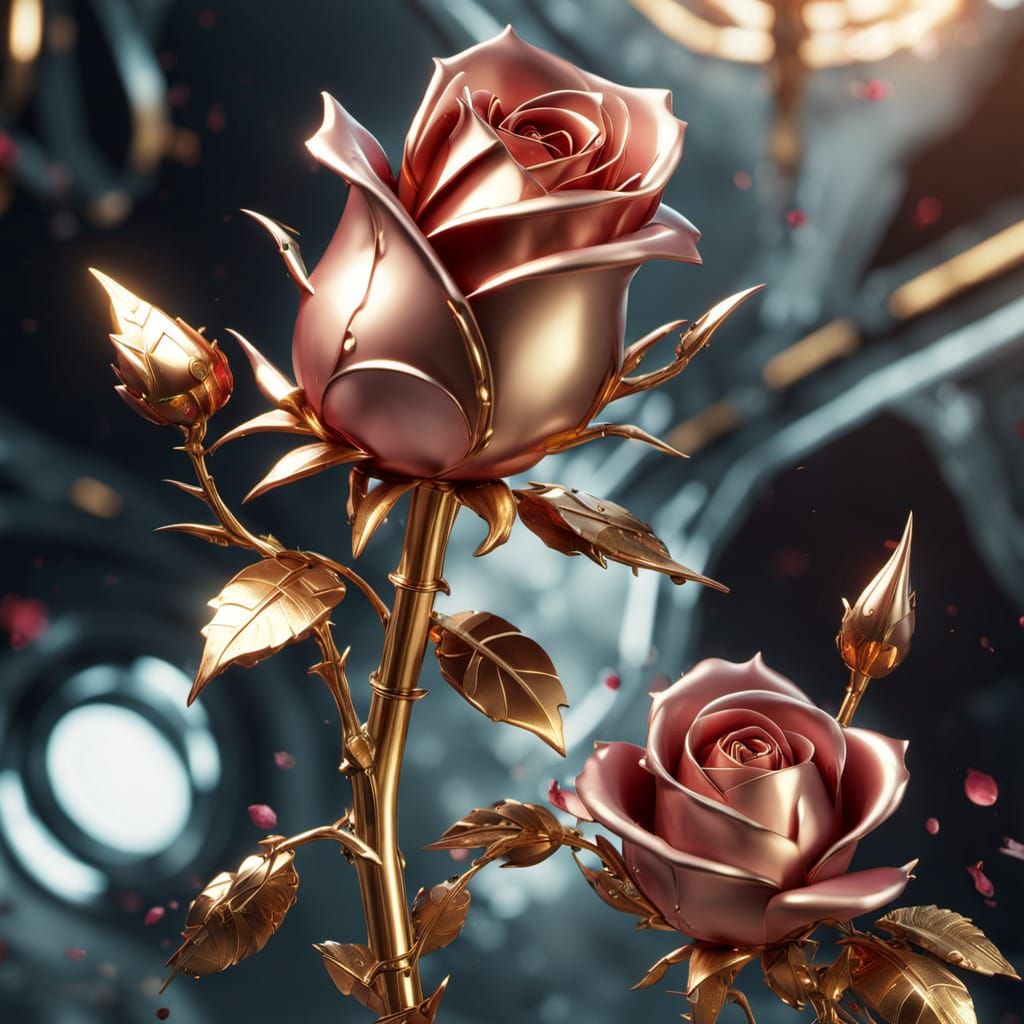 Gilded Mecha Rose: Sci-Fi Concept Art