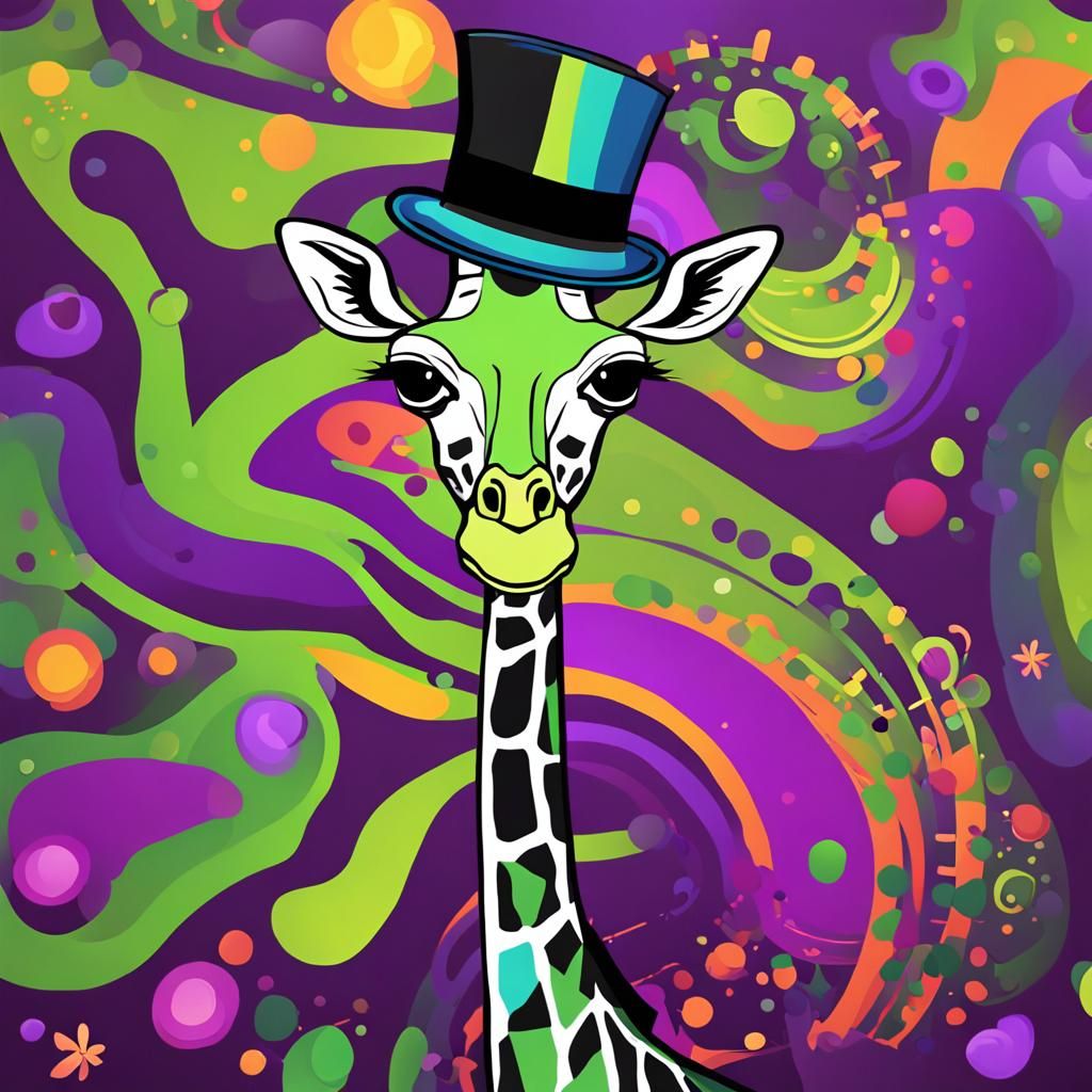 Cartoon Giraffe with Sunglasses and Top Hat