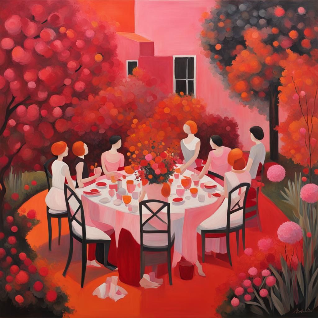 Abstract Garden Party in Red, Pink, and Orange