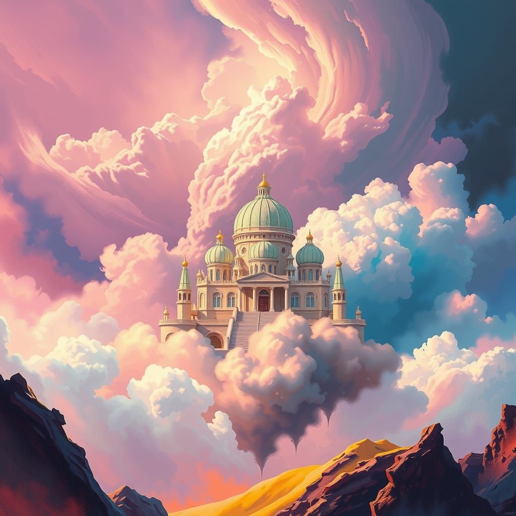Ethereal Cloud Palace in Surreal Landscape