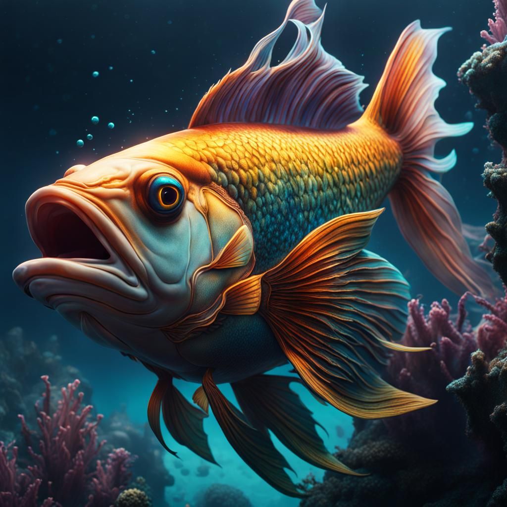 Fish Smoking Blunt in Deep Sea Art
