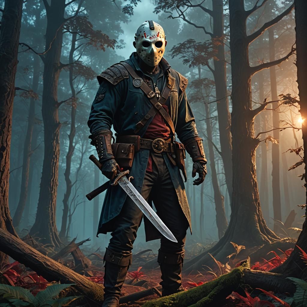 Cyborg Pirate in Mystical Forest, Fantasy Concept Art