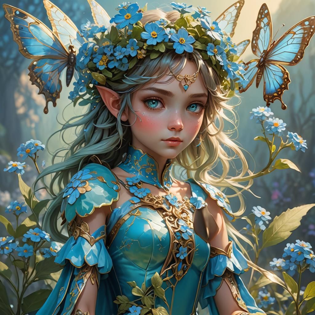Forget-Me-Not Fairy Portrait in Extreme 3D