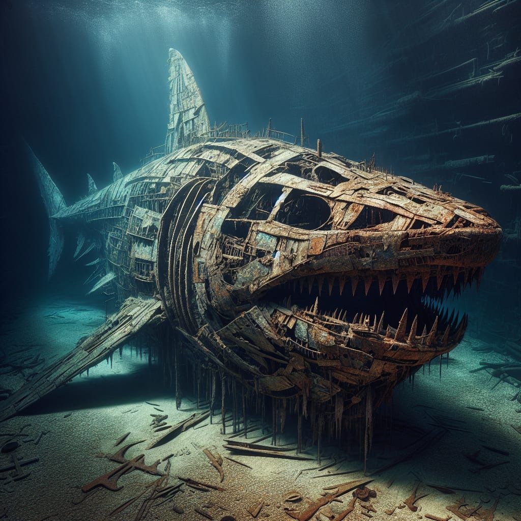 Megalodon Made of Shipwrecks on Seabed