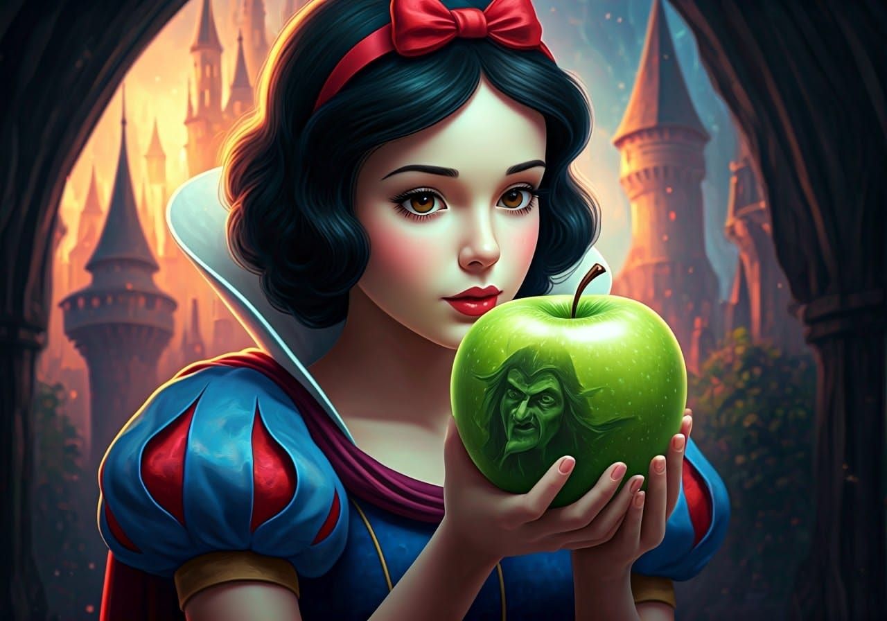 Hyper-Realistic Snow White in Fauvist Neon Castle