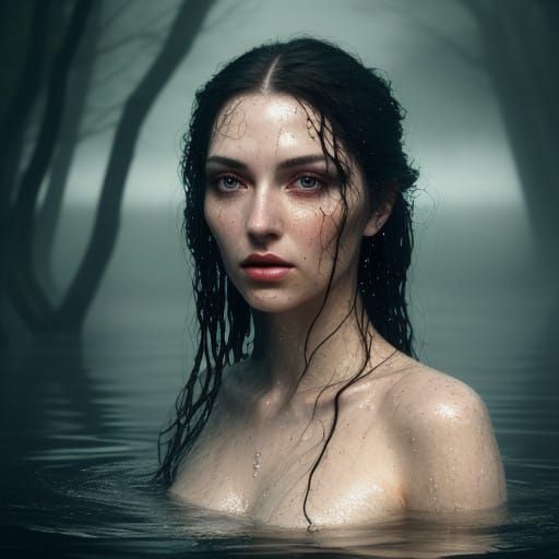 Mystical Beauty Submerged in Crimson Water