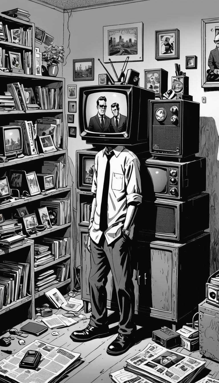 Humorous Cartoon Illustration of a Television Addict