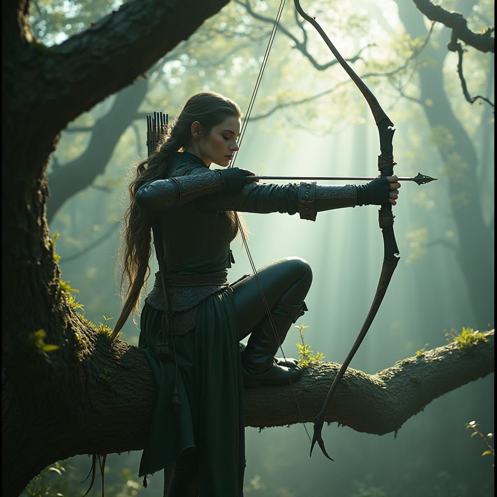 Elven Warrior Princess in Mystical Forest, Cinematic Still