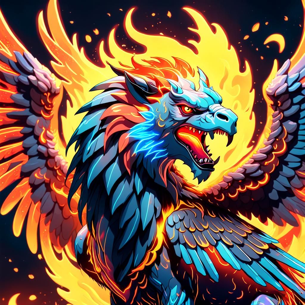 Fiery Chimera Portrait in 3D Anime Style