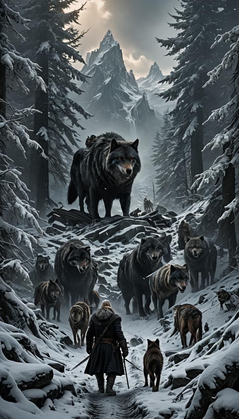 Wolves and Odin in Epic Digital Painting