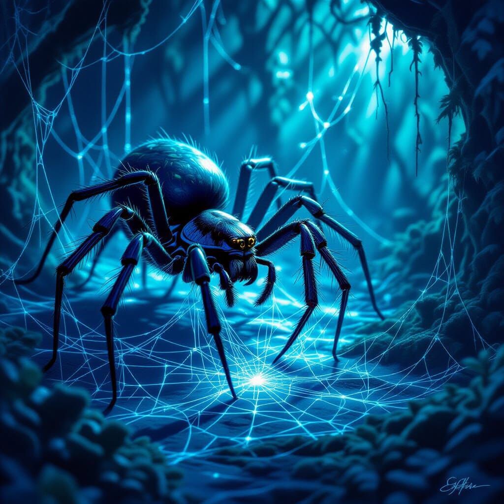 Surreal Spider Crafts Ethereal Sculptures from Bioluminescen...