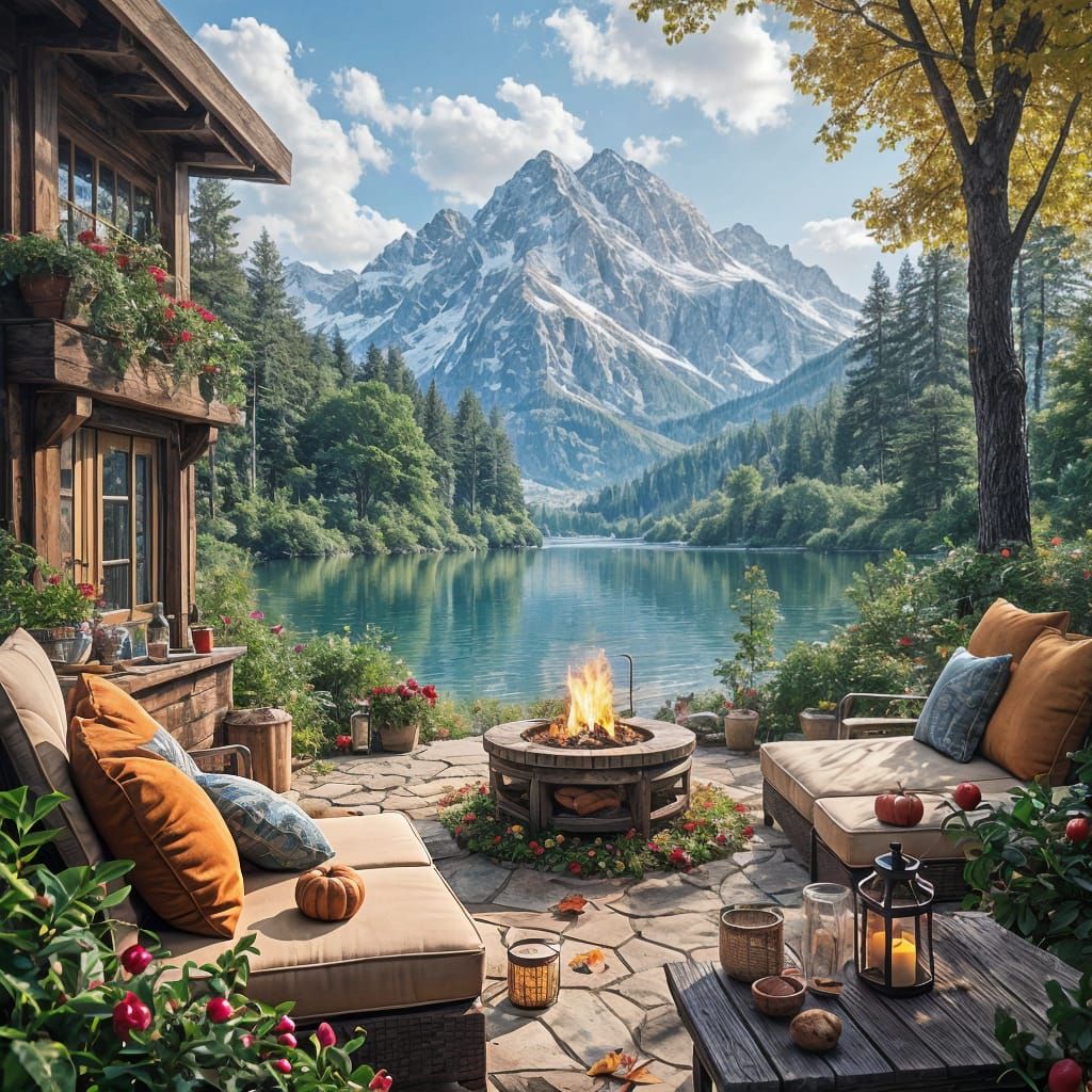 Picturesque Lakeside Autumn Scene in Detailed Matte Painting