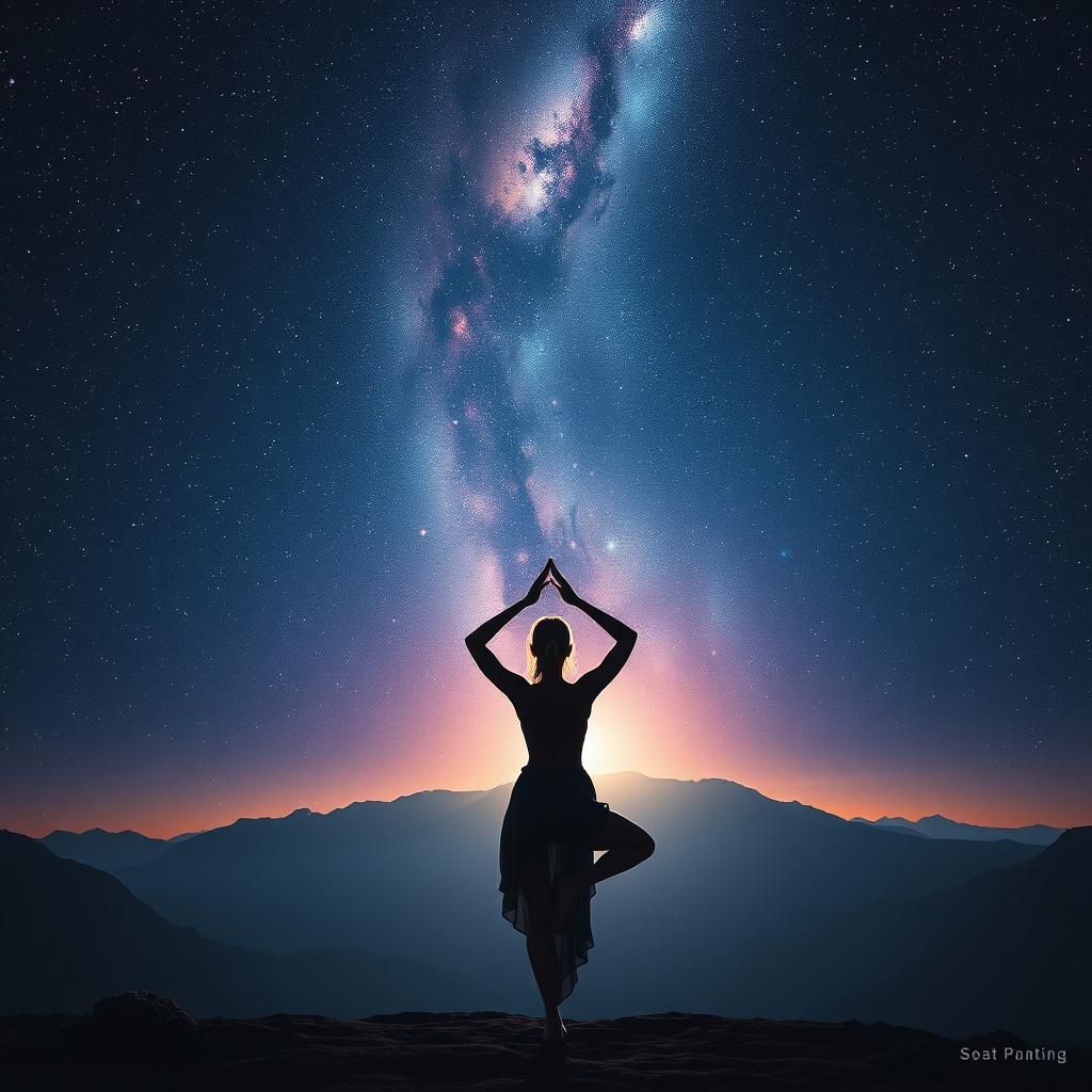 Cosmic Yoga: Serene Pose in Starry Night Sky