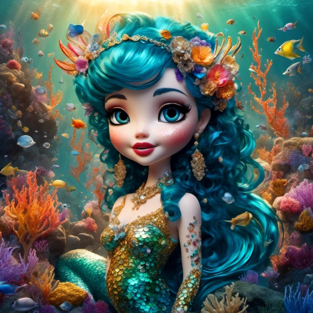 Iridescent Mermaid Betty Boop in Tiffany Style