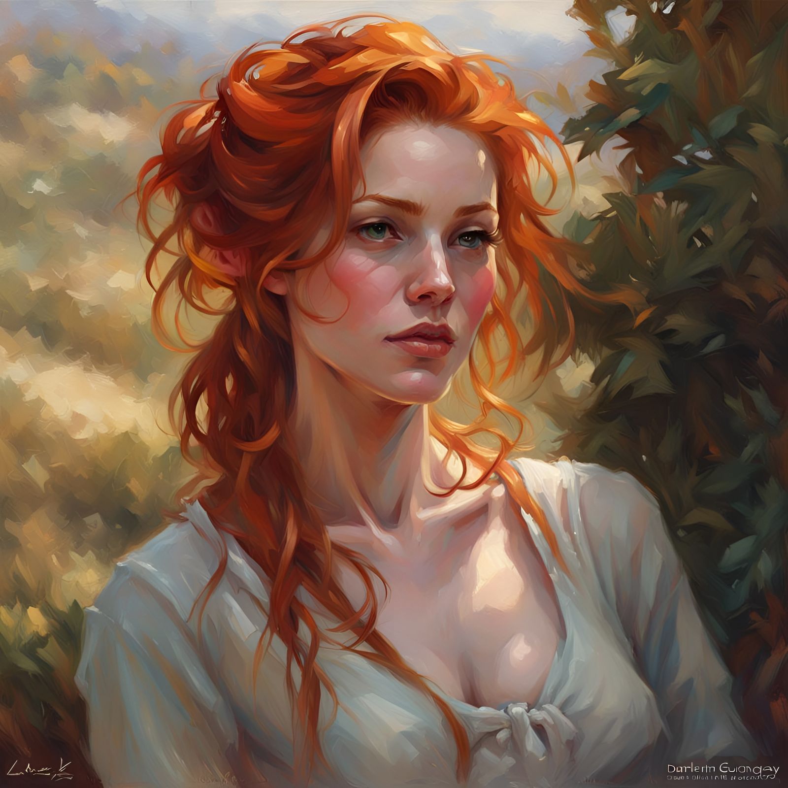 Redhead Woman Portrait in Fantasy Art Style