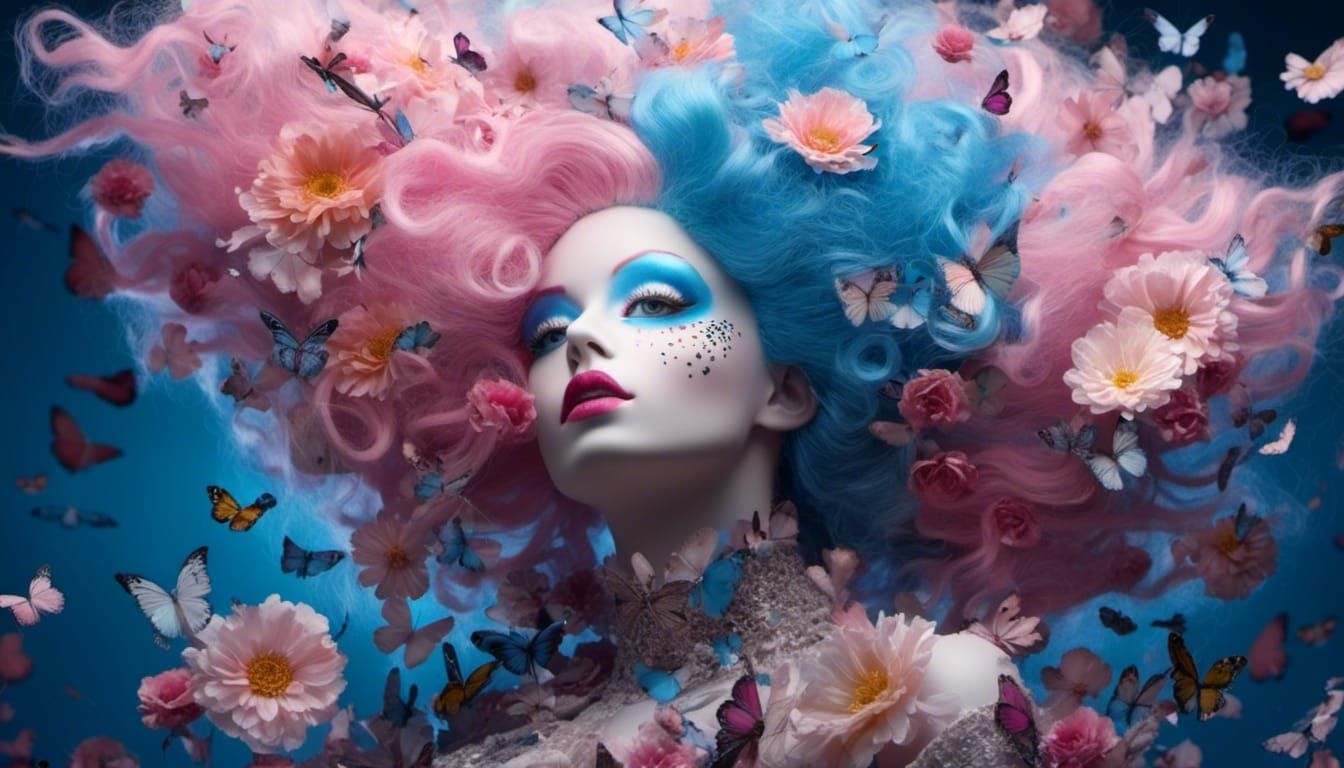 Elizabethan Woman with Pink Periwig and Fractal Face