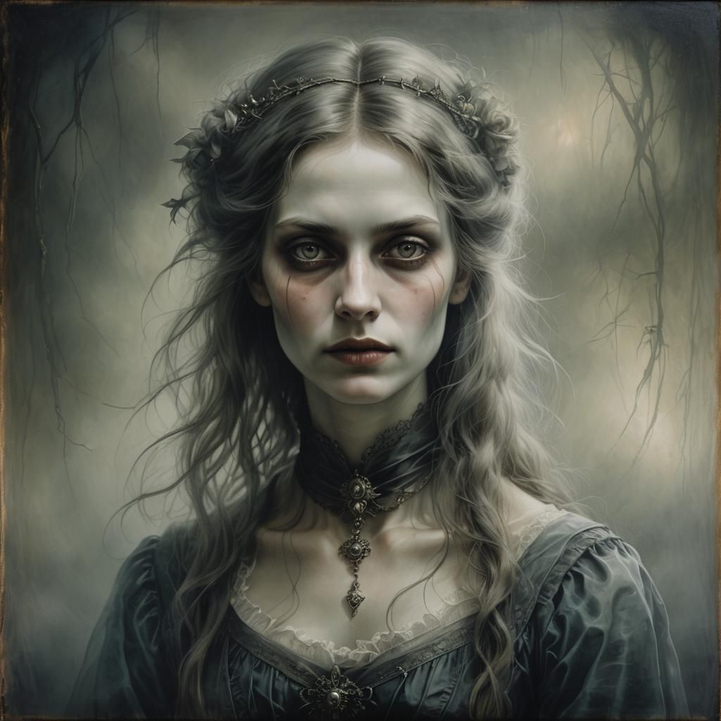 Ethereal Spectral Woman Portrait in Gothic Style