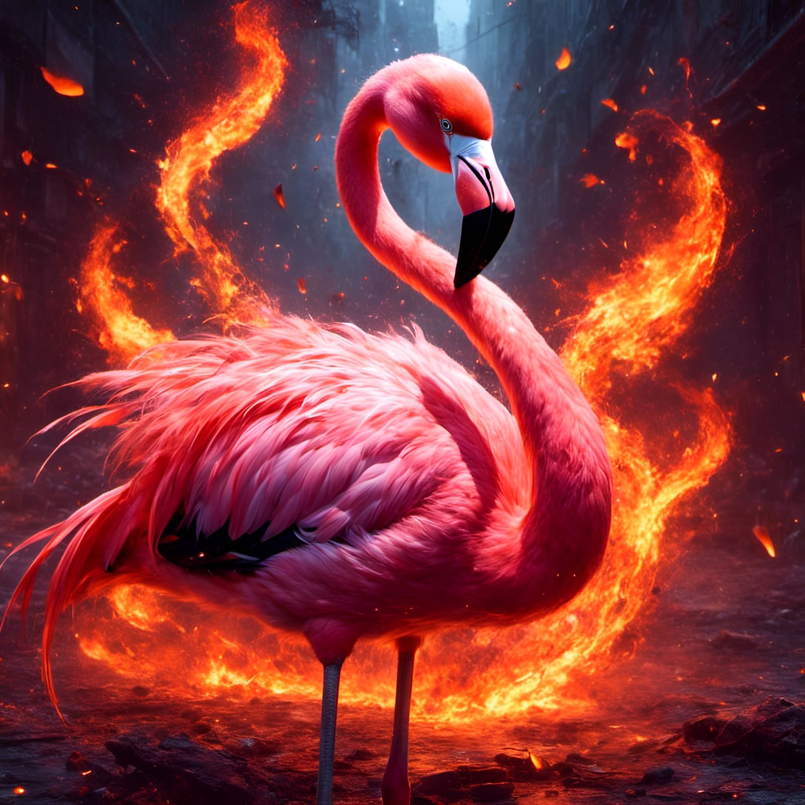 Flamingo Portrait in Splatter Graffiti Style
