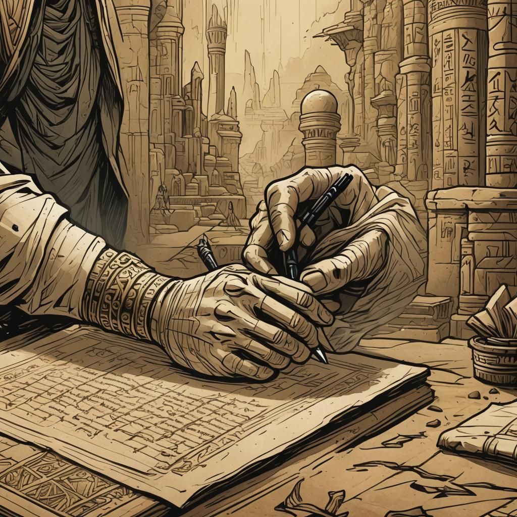 Hand Writes on Ancient Papyrus: Comic Book Art