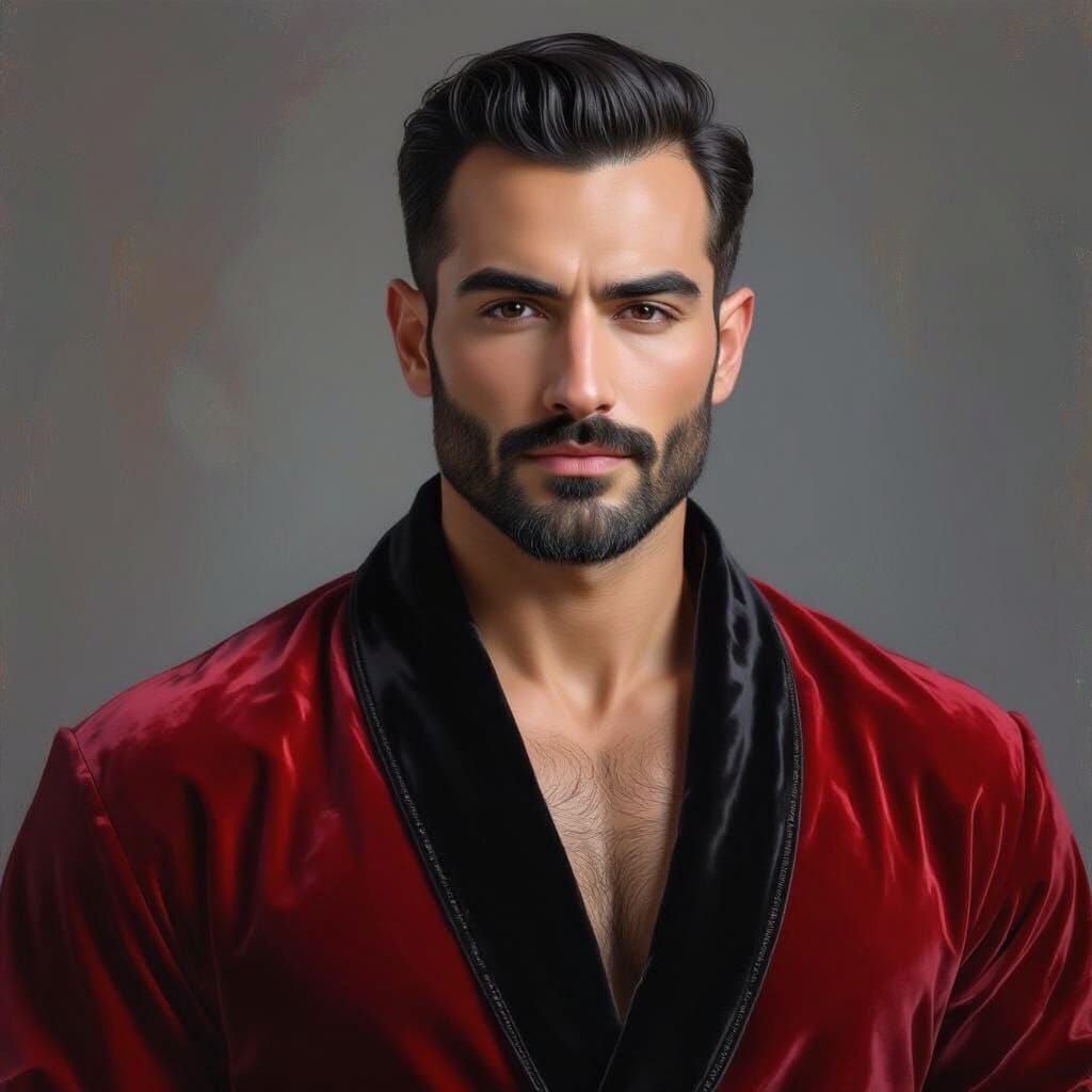 Impressionist Portrait of a Handsome Man in Velvet Robe