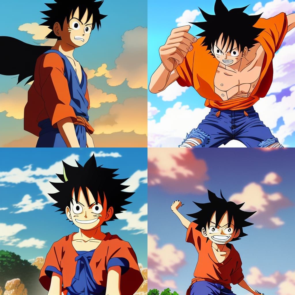 Luffy as Son Goku in Studio Ghibli Style