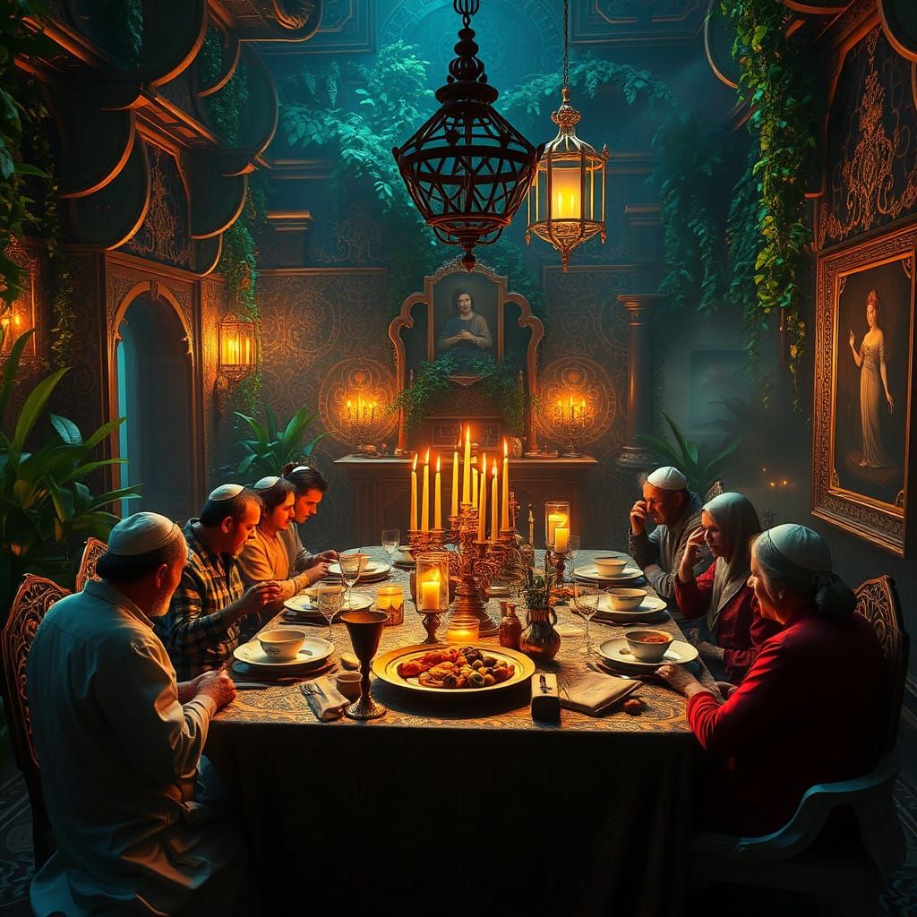 Mystical Shabbat Dinner in a Dreamlike Setting