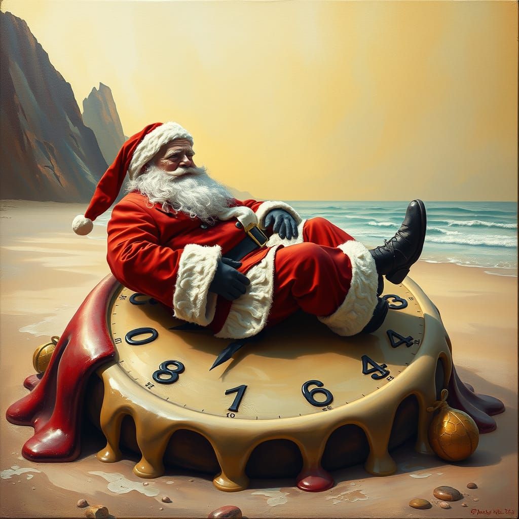 Santa's Surreal Beach Vacation in Dali Style