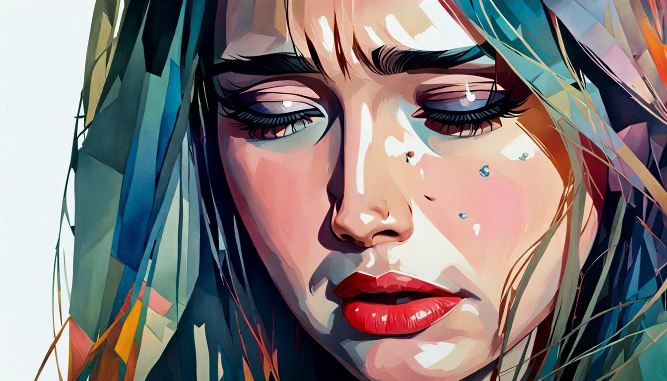 Crying Woman Portrait in Trending Art Style