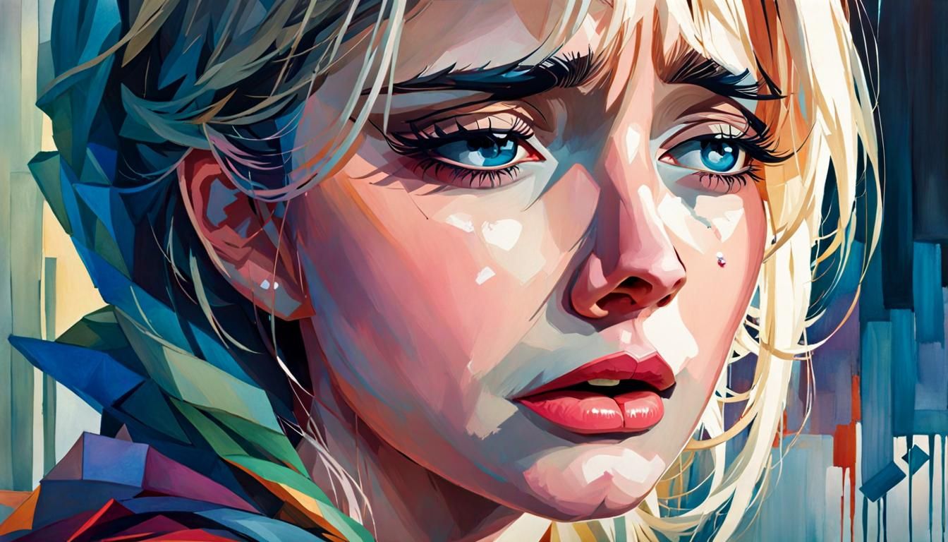 Crying Woman Portrait in Hyperdetailed Art Nouveau Style