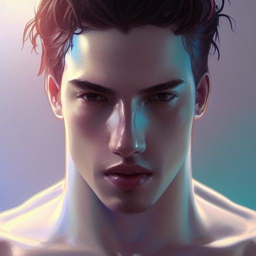 Hyperdetailed Portrait of a Shirtless Boy in Digital Art