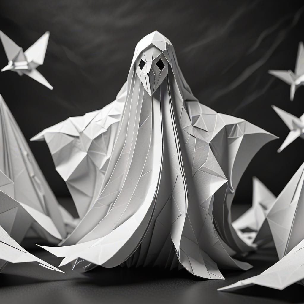 Paper Ghost in Origami Style for Coloring Book