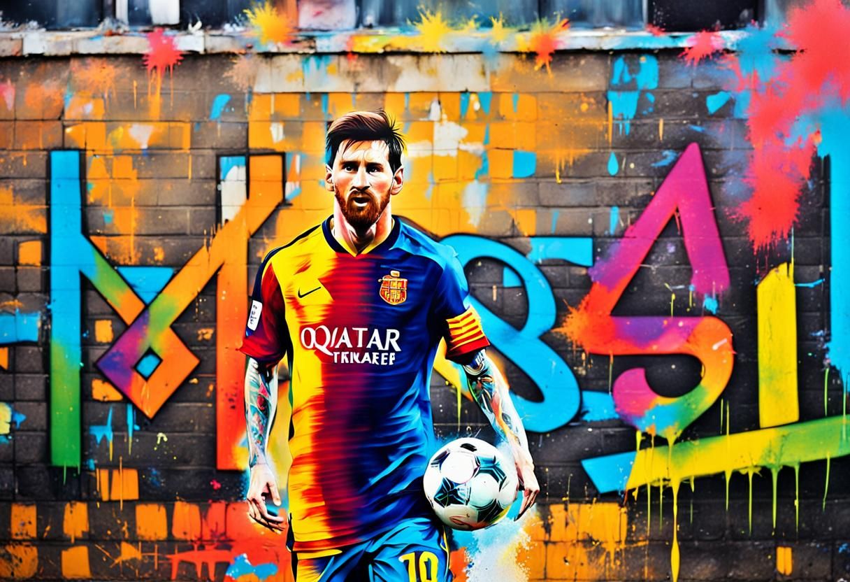 Leonel Messi in High-Energy Street Art