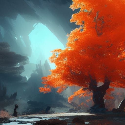 Black Tree Concept Art in Triadic Colors