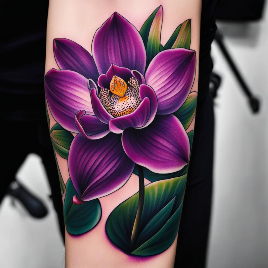 Orchid Lotus Tattoo Arm Design