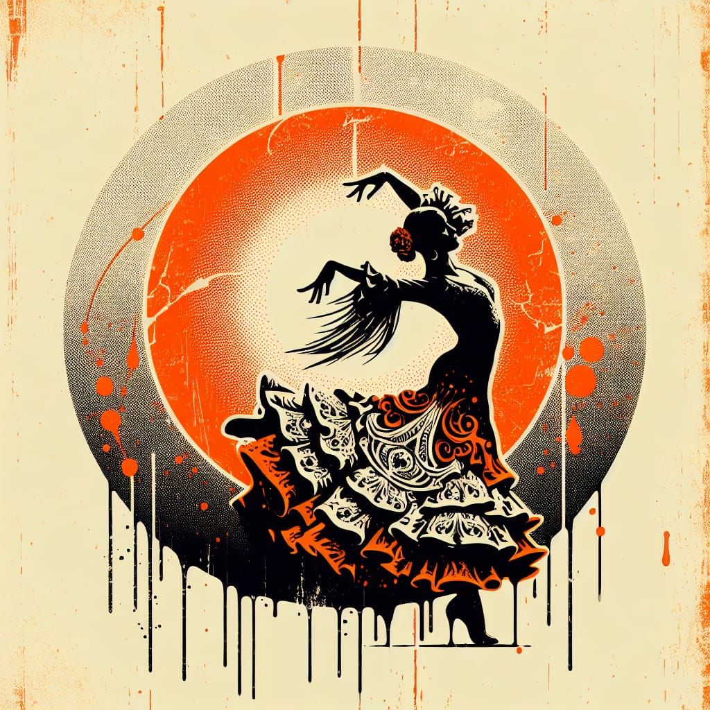 Flamenco Dancer in Grunge Oil Painting