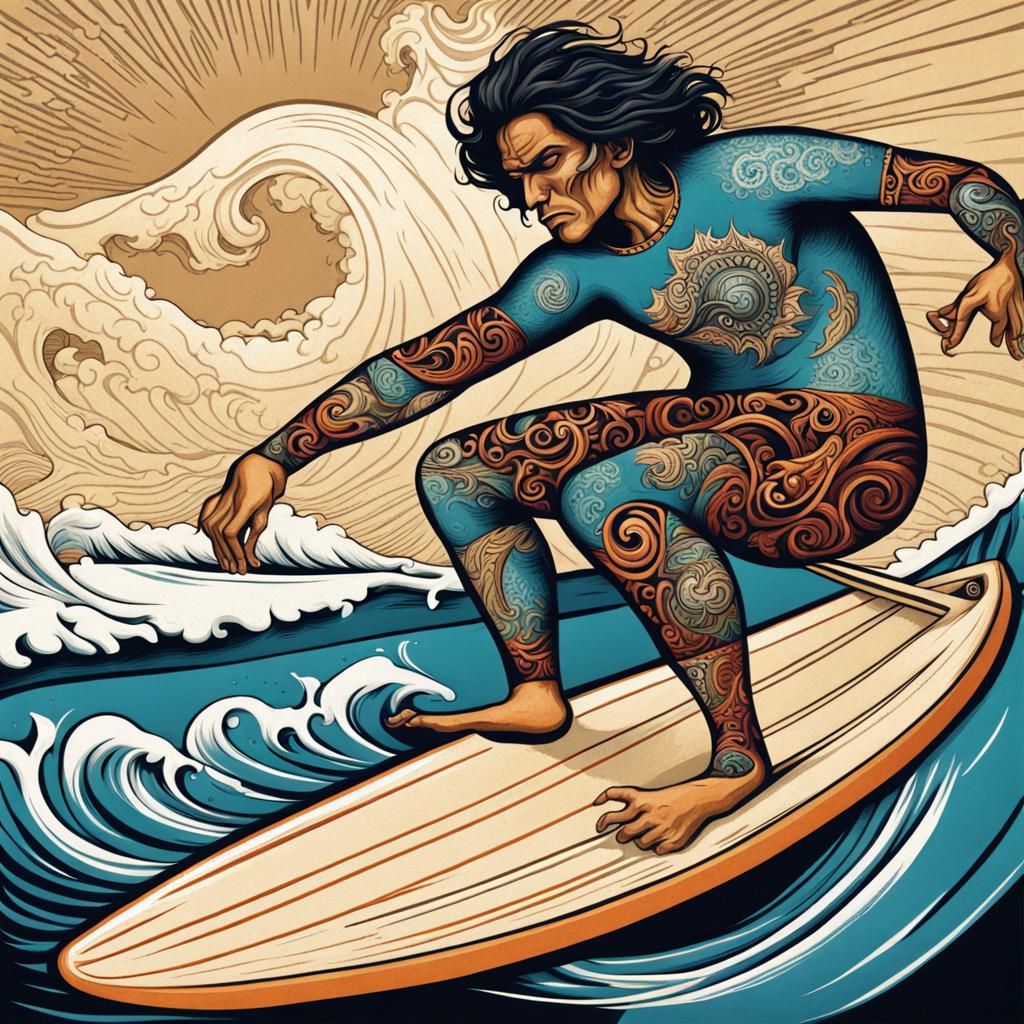 Surfer in Chicano Art Style