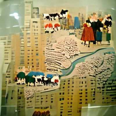 Midtown New York City in Grandma Moses Style