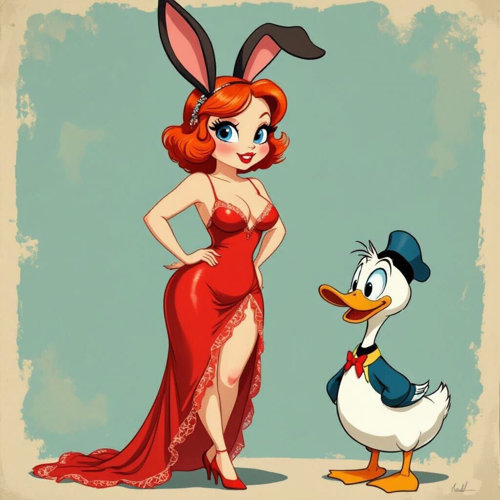 Cartoon Bunny Hybrid Stuns Duck in Classic Disney Style