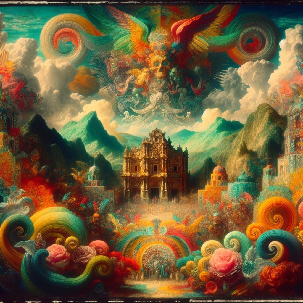 Vibrant Mexican Culture in Surreal Dreamscape