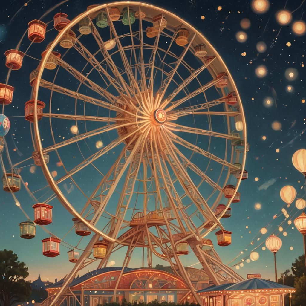 Whimsical Ferris Wheel Masterpiece Under Starry Night Sky