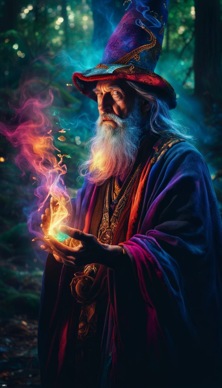 Ancient Sorcerer Conjures Spell in Enchanted Forest